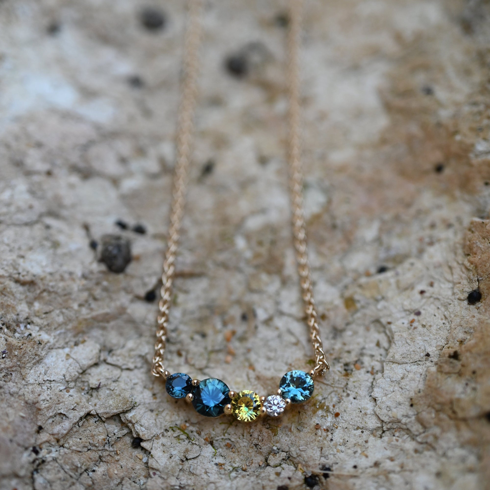 'Seafoam' Australian Sapphire &amp; Diamond Yellow Gold Necklace Necklace Jason Ree Design 