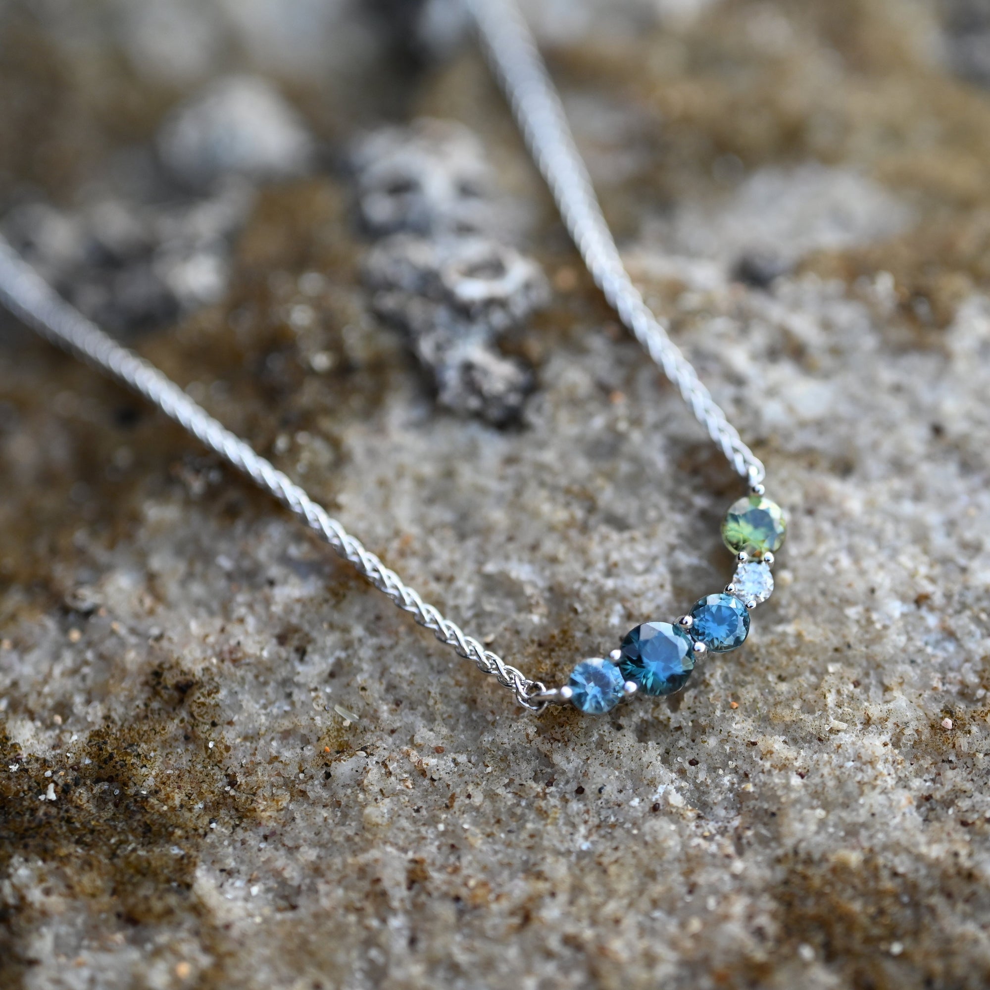'Seafoam' Australin Sapphire &amp; Diamond White Gold Necklace Jason Ree Design 