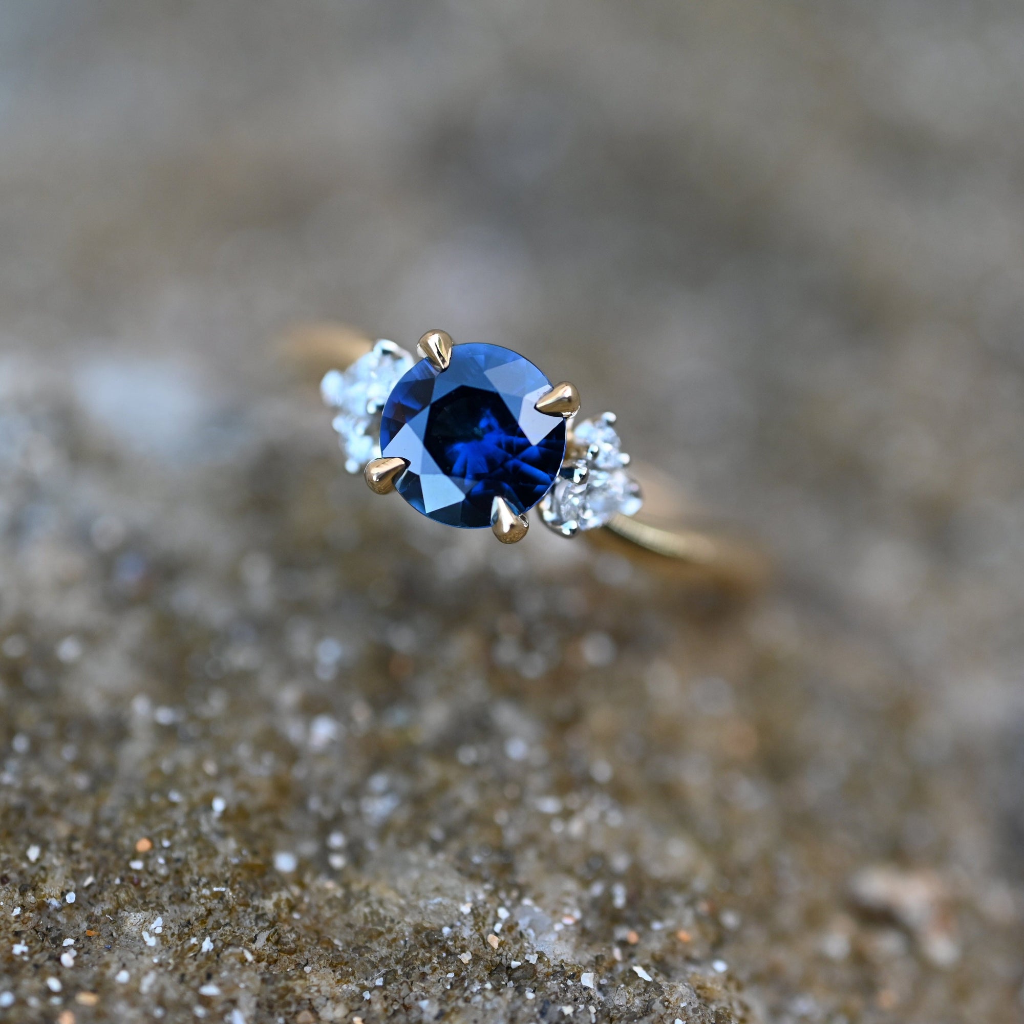 'Swell' Australian Blue Sapphire &amp; Diamond Yellow Gold Ring Ring Jason Ree Design 