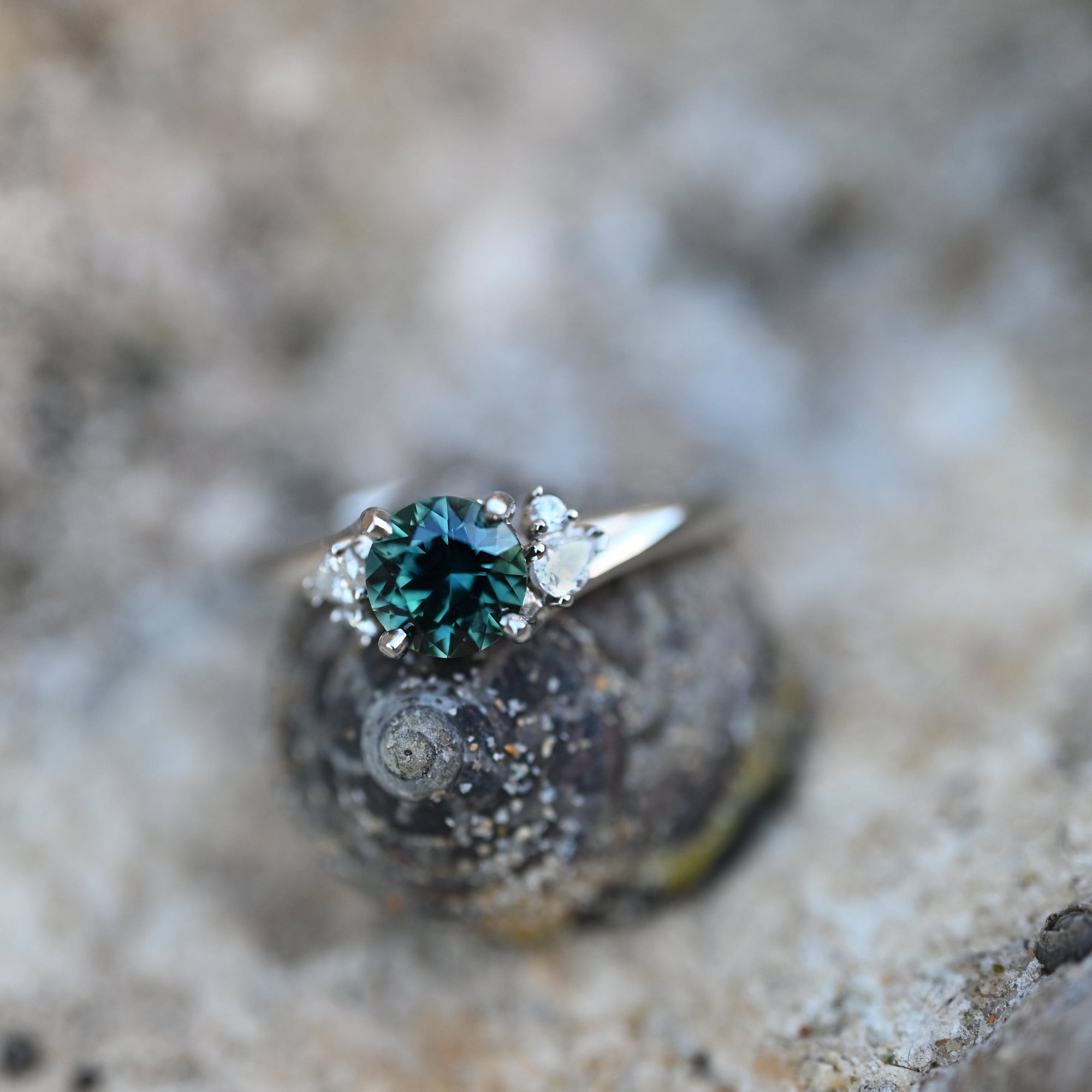 'Storm Swell' Australian Green Sapphire &amp; Diamond Platinum Ring Ring Jason Ree Design 