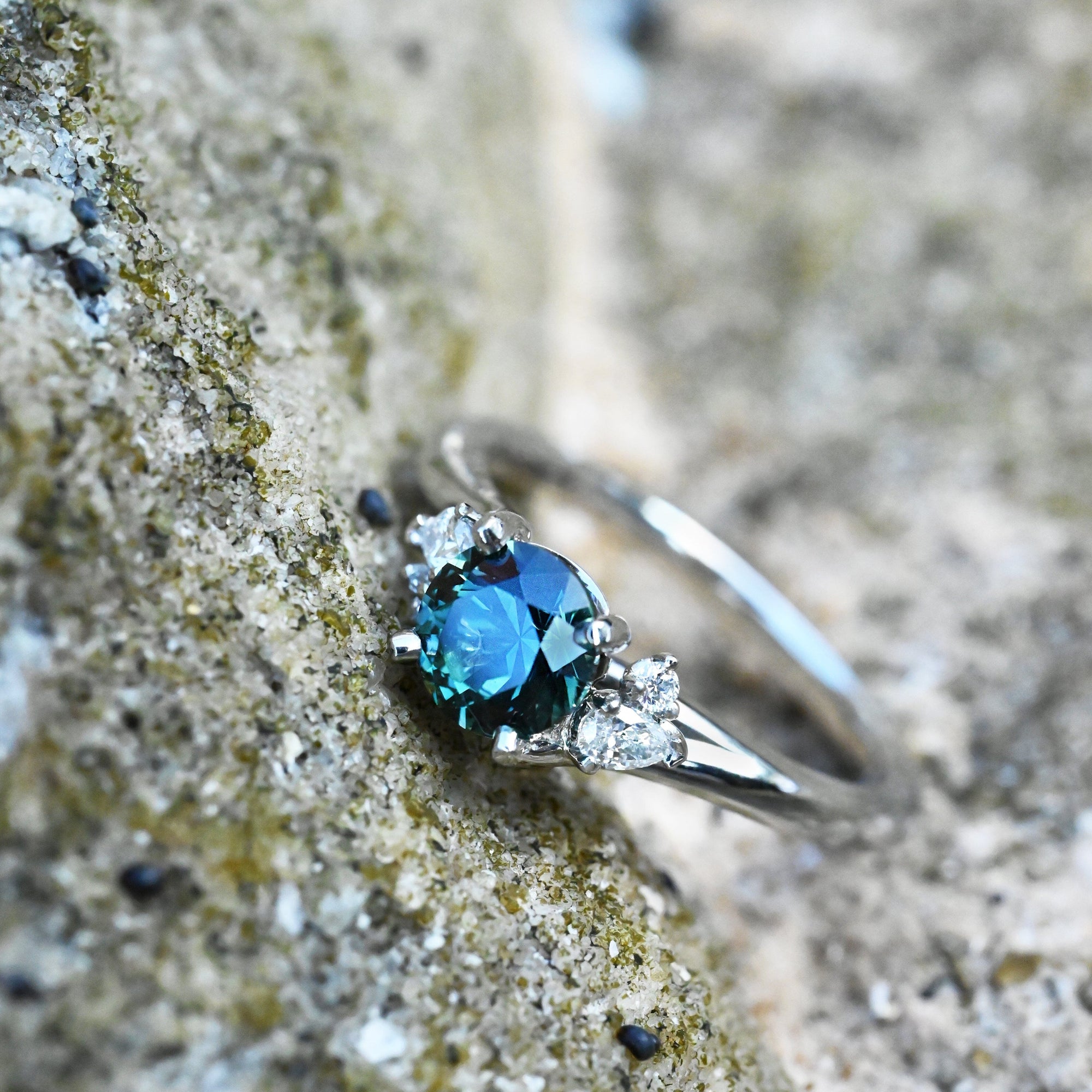 'Storm Swell' Australian Green Sapphire &amp; Diamond Platinum Ring Ring Jason Ree Design 