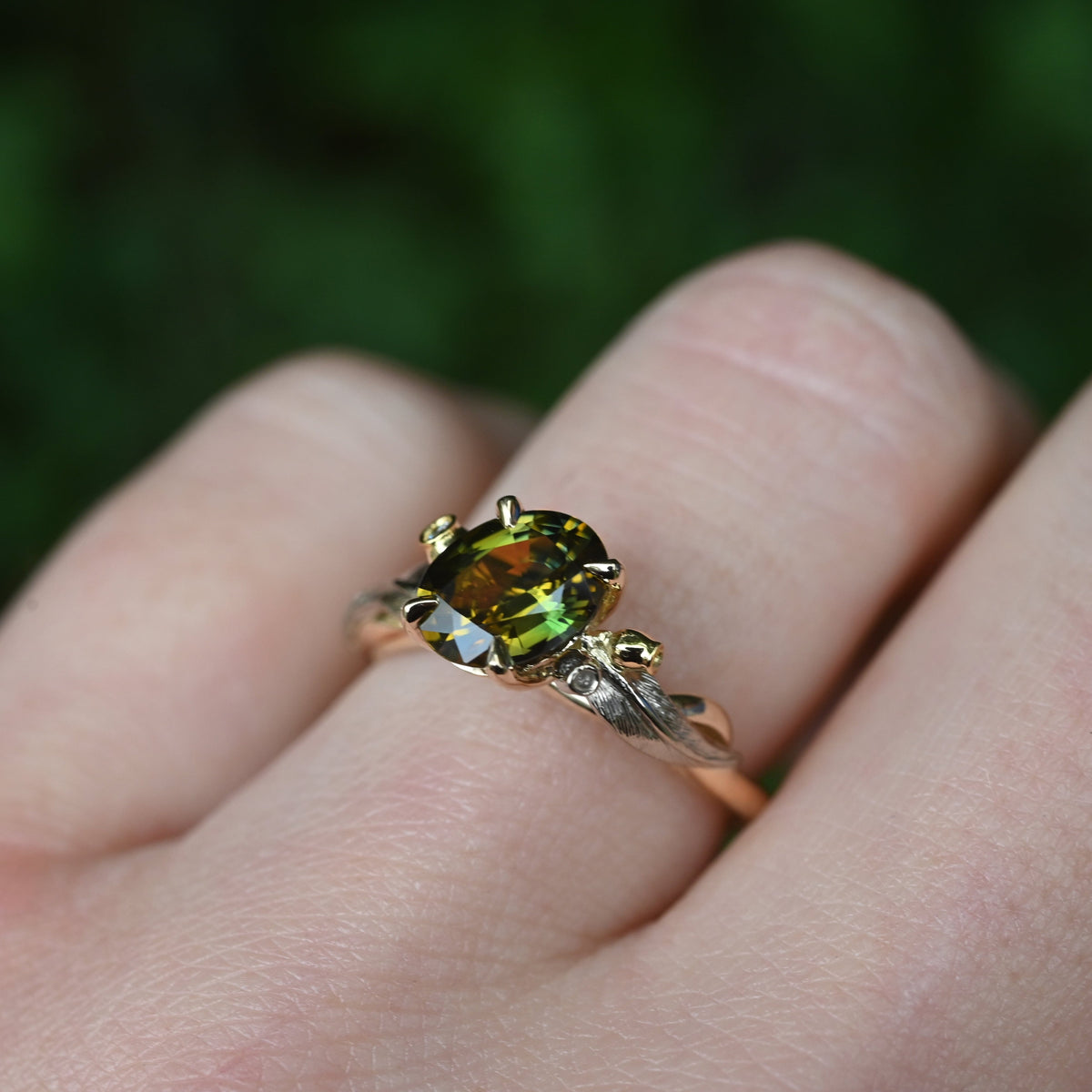 Asymmetrical 'Gumleaf' Australian Parti Sapphire ring Ring Jason Ree Design 