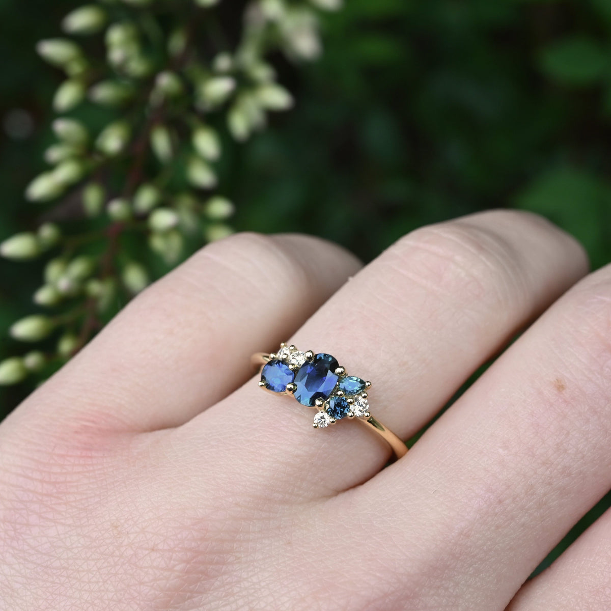 'Mini Spatter' Australian Blue Sapphire & Diamond Yellow Gold Ring Ring Jason Ree Design 