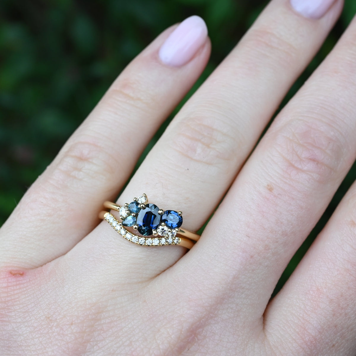 'Mini Spatter' Australian Blue Sapphire & Diamond Yellow Gold Ring Ring Jason Ree Design 