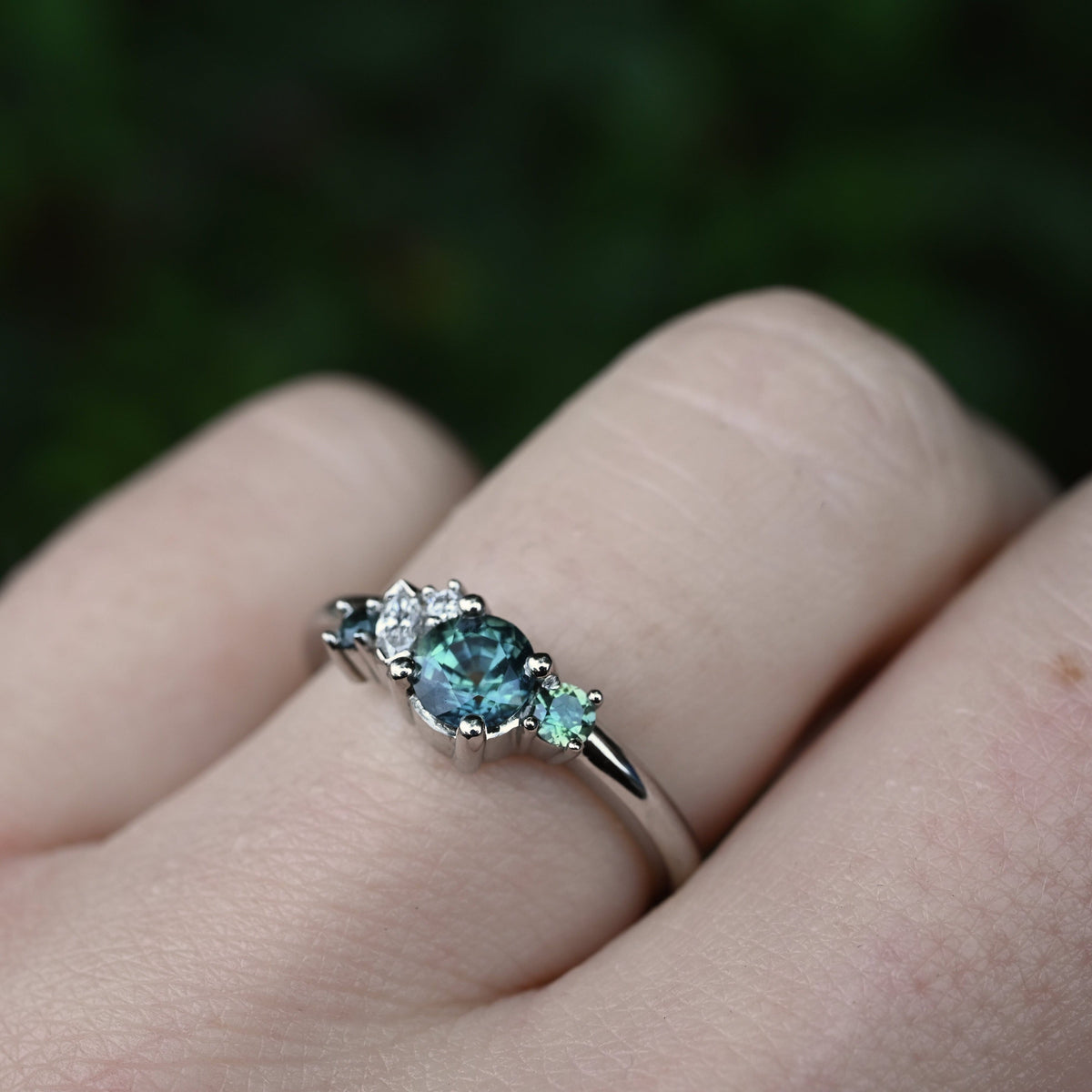 'Rockpool' 0.62ct Green Australian Sapphire & Diamond Platinum Ring Ring Jason Ree Design 