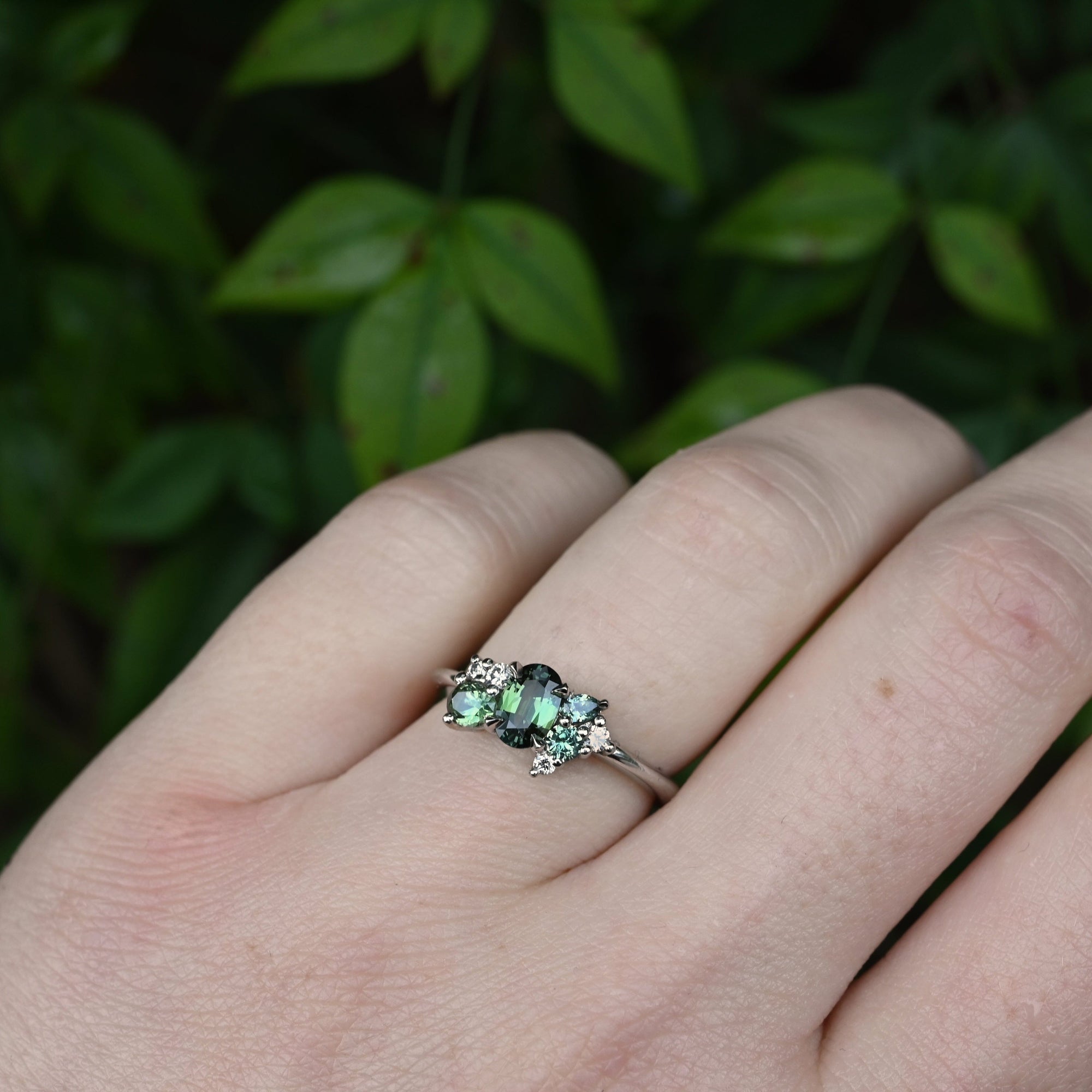 'Mini Spatter' Australian Green Sapphire Platinum Ring Ring Jason Ree Design 