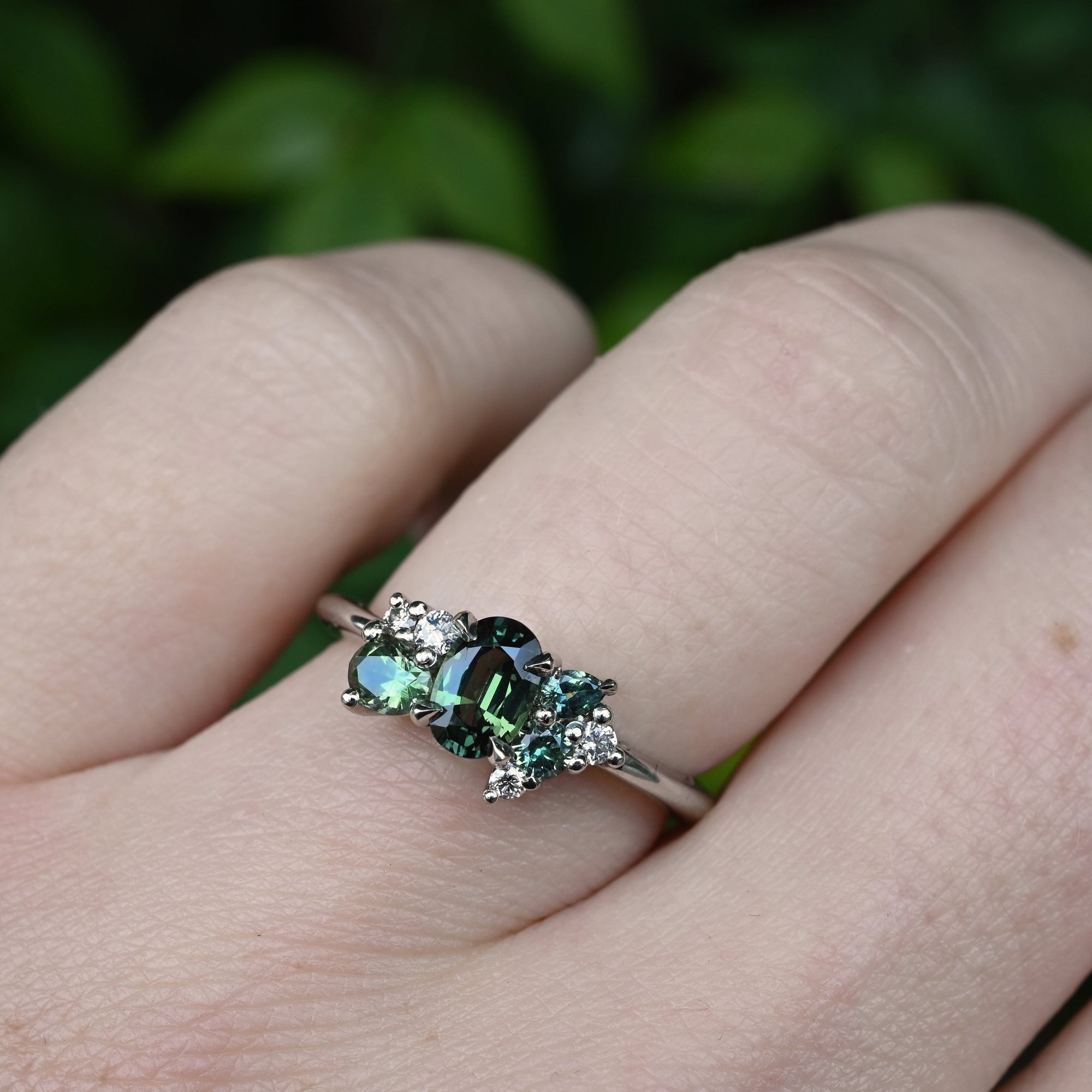 'Mini Spatter' Australian Green Sapphire Platinum Ring Ring Jason Ree Design 