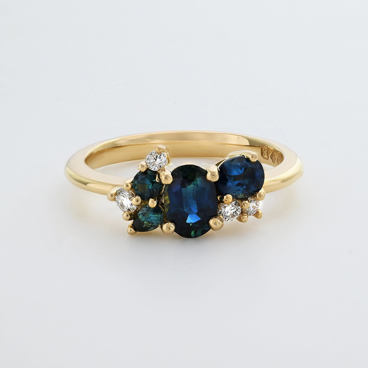 'Mini Spatter' Australian Blue Sapphire & Diamond Yellow Gold Ring Ring Jason Ree Design 