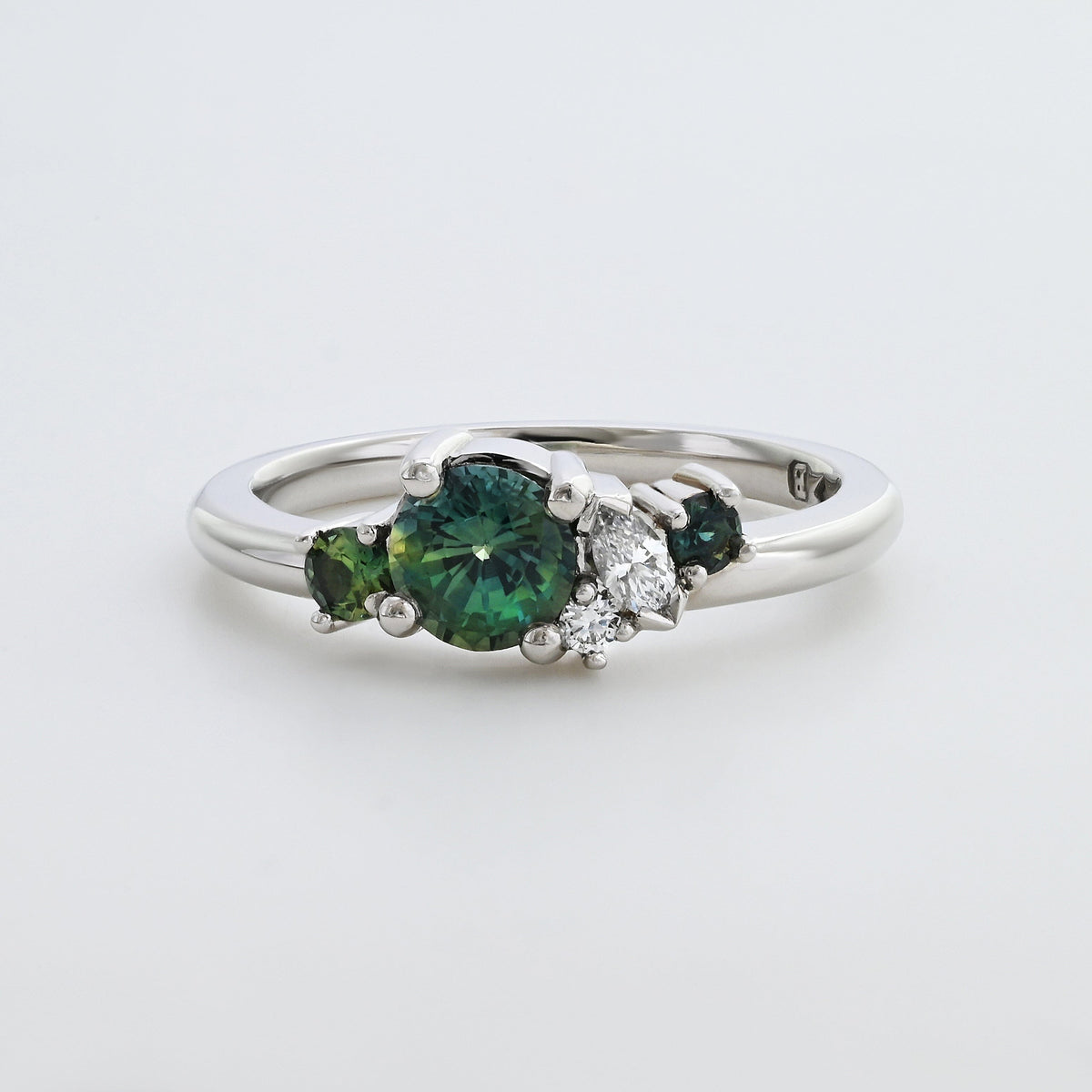 'Rockpool' 0.62ct Green Australian Sapphire & Diamond Platinum Ring Ring Jason Ree Design 
