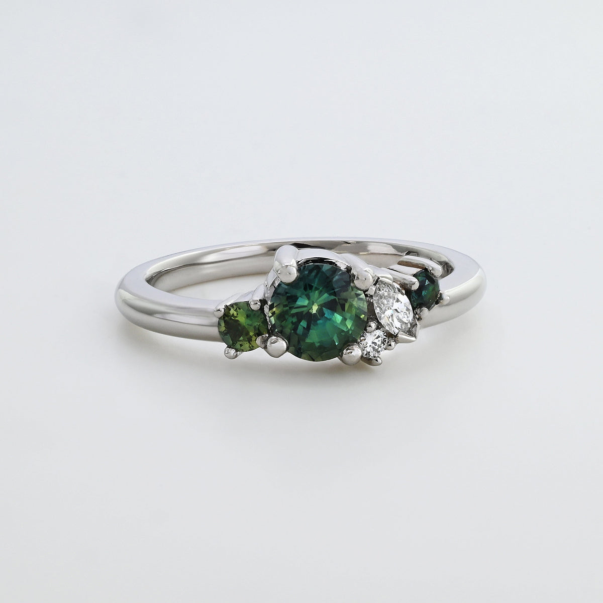'Rockpool' 0.62ct Green Australian Sapphire & Diamond Platinum Ring Ring Jason Ree Design 
