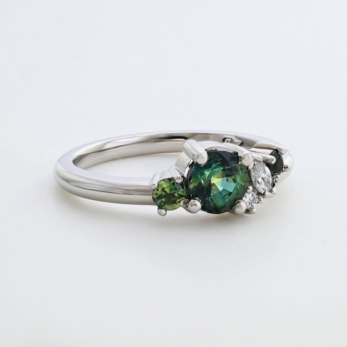 'Rockpool' 0.62ct Green Australian Sapphire & Diamond Platinum Ring Ring Jason Ree Design 
