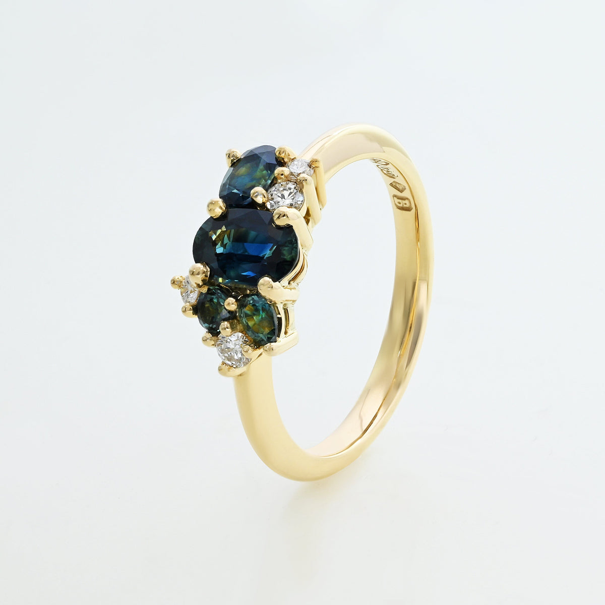 'Mini Spatter' Australian Blue Sapphire & Diamond Yellow Gold Ring Ring Jason Ree Design 
