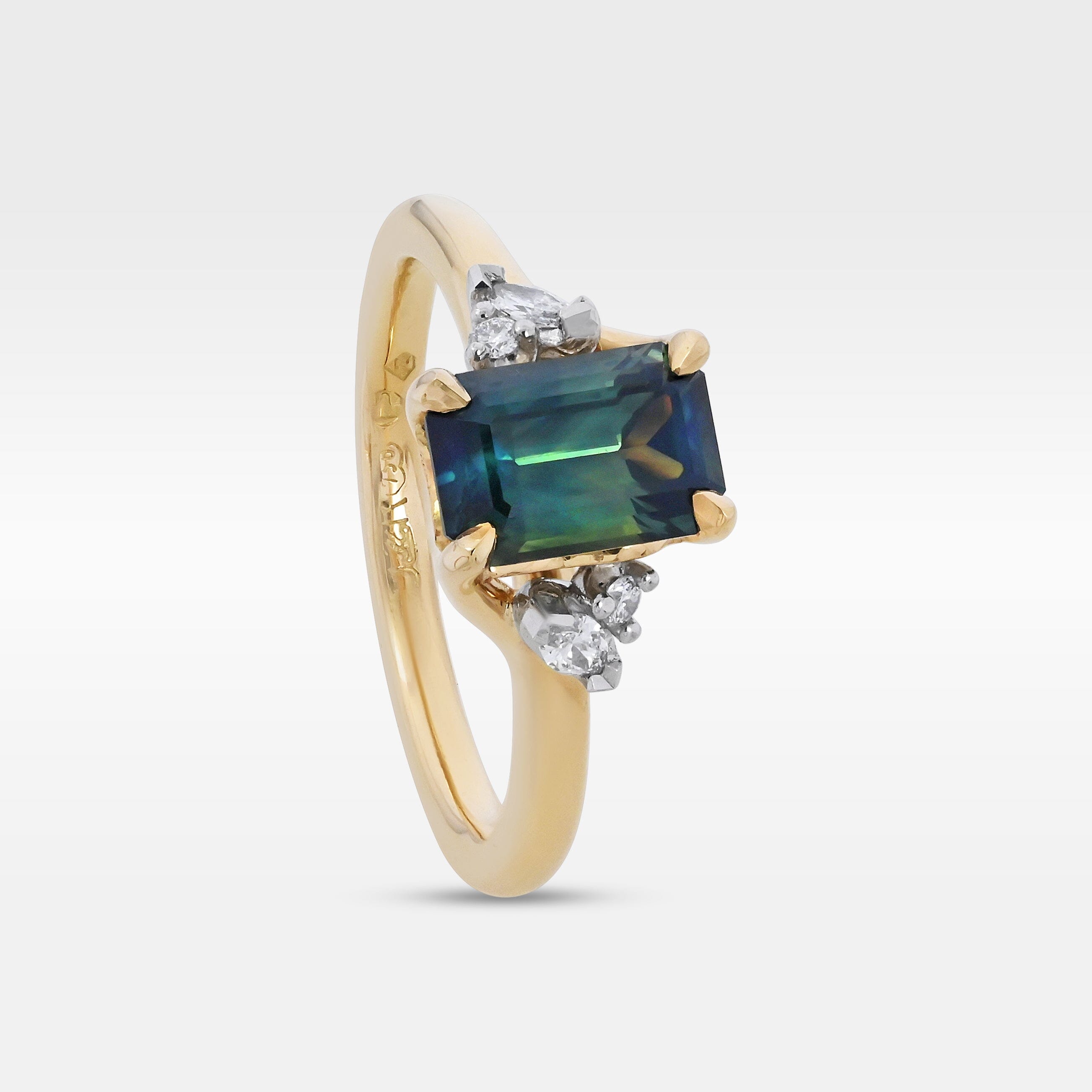 Lily' 1.51ct Green Australian Emerald-cut Sapphire & Diamond Ring