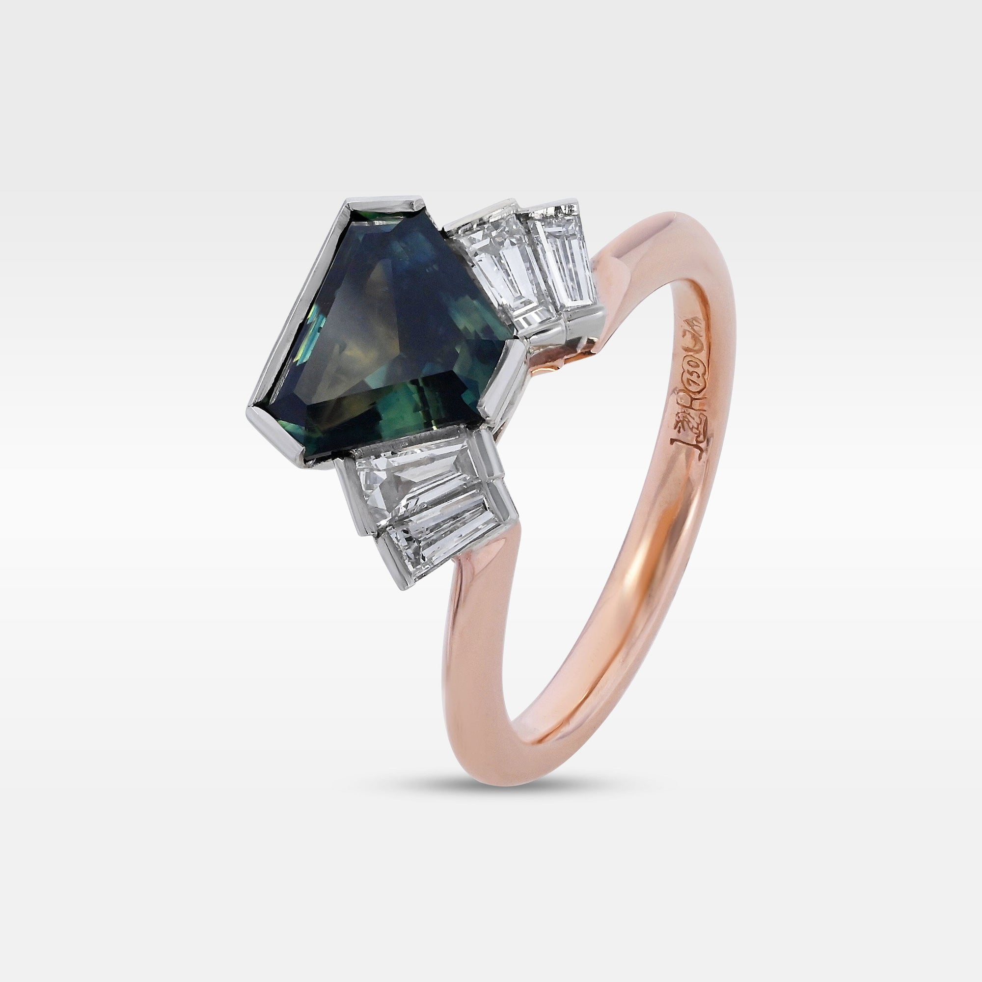 "Monaco" 1.99ct Australian Sapphire and Baguette Diamond Fan Ring Ring JasonRee 