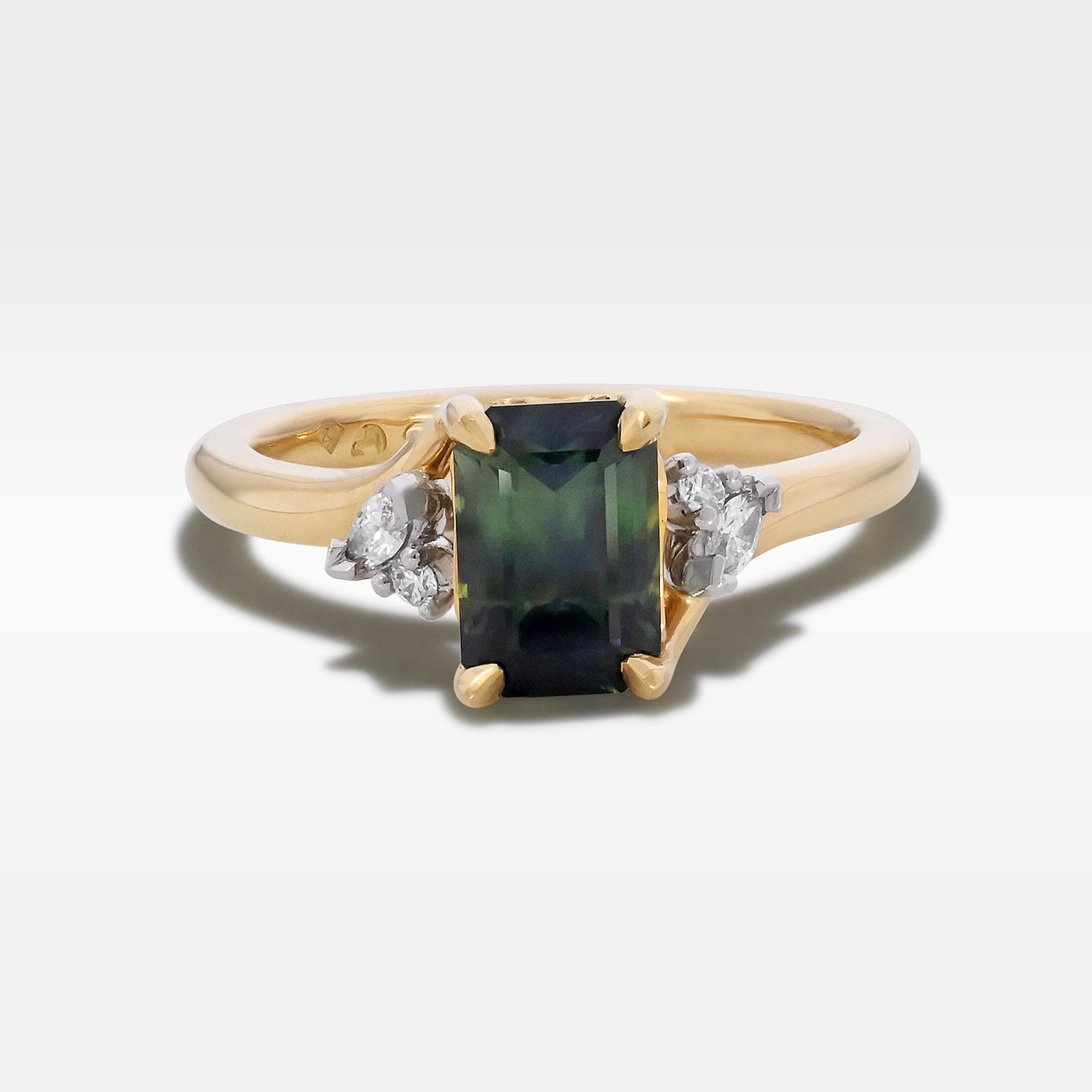 Lily' 1.51ct Green Australian Emerald-cut Sapphire & Diamond Ring