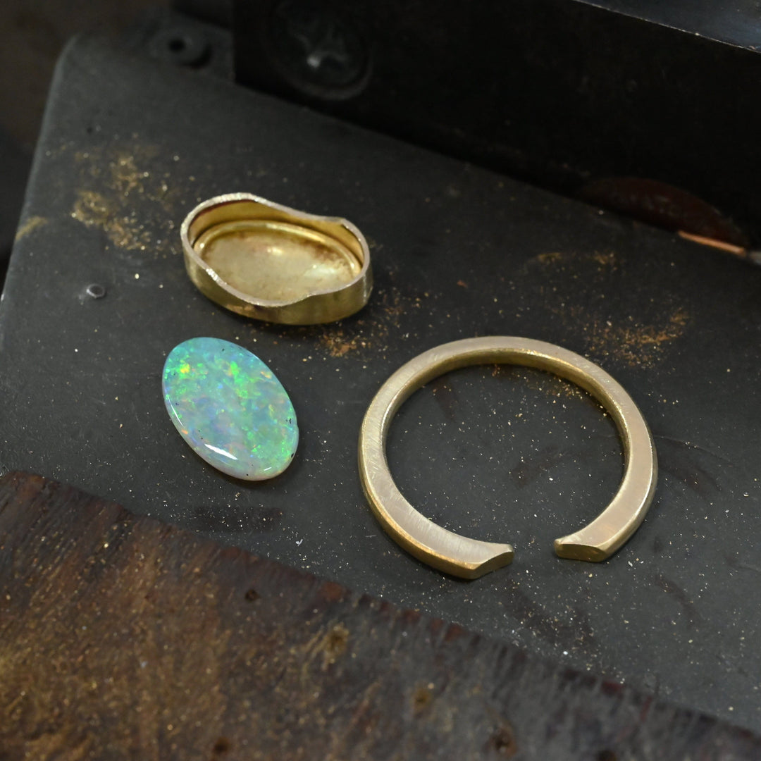 ‘Gumleaf’ 1.90ct Australian Crystal Opal 18ct Yellow Gold Ring Ring Jason Ree Design 