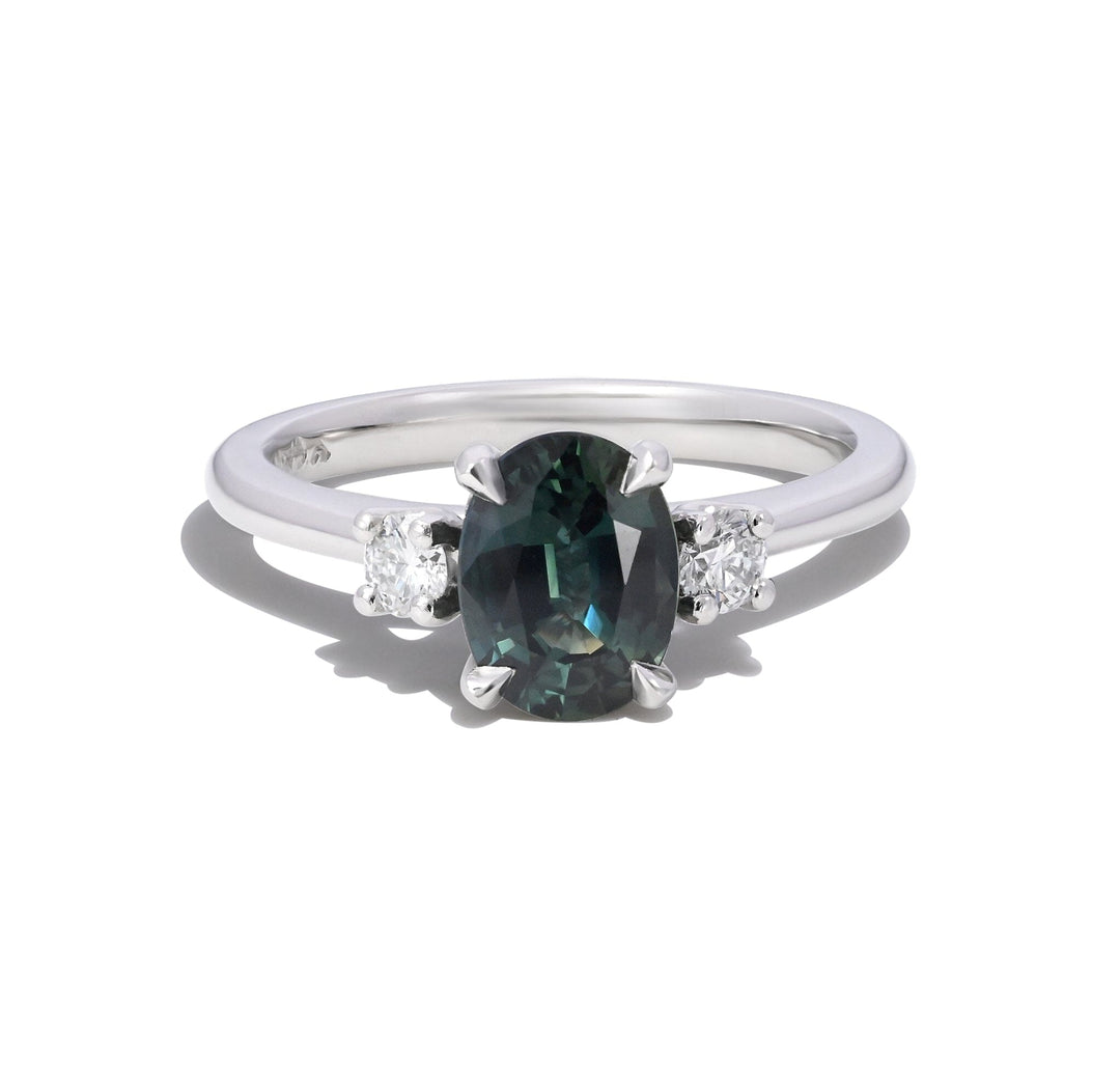 ‘Riverina’ 1.32ct Oval-cut Bright Teal Australian Sapphire & Diamond Platinum Ring Ring Jason Ree Design 