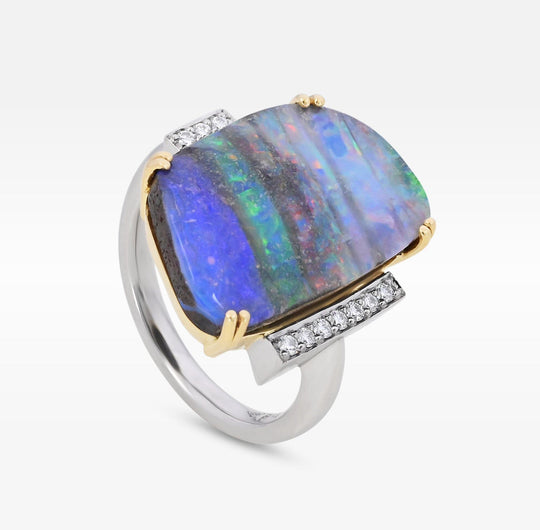 ‘Despina’ 9.2ct Australian Boulder Opal & Diamond Platinum Ring Ring JasonRee 