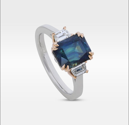 ‘Nereid’ 2.72ct Australian Unheated Teal Sapphire & Diamond Platinum Ring Ring Jason Ree Design 