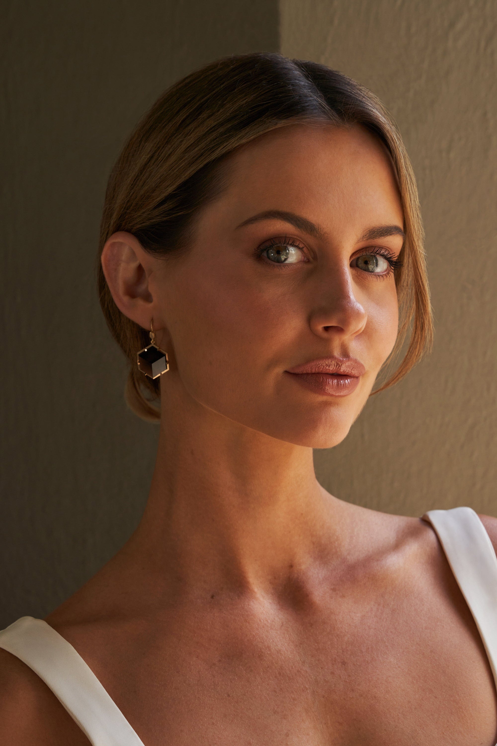 ‘Plateau’ Smokey Quartz Yellow Gold Earrings 