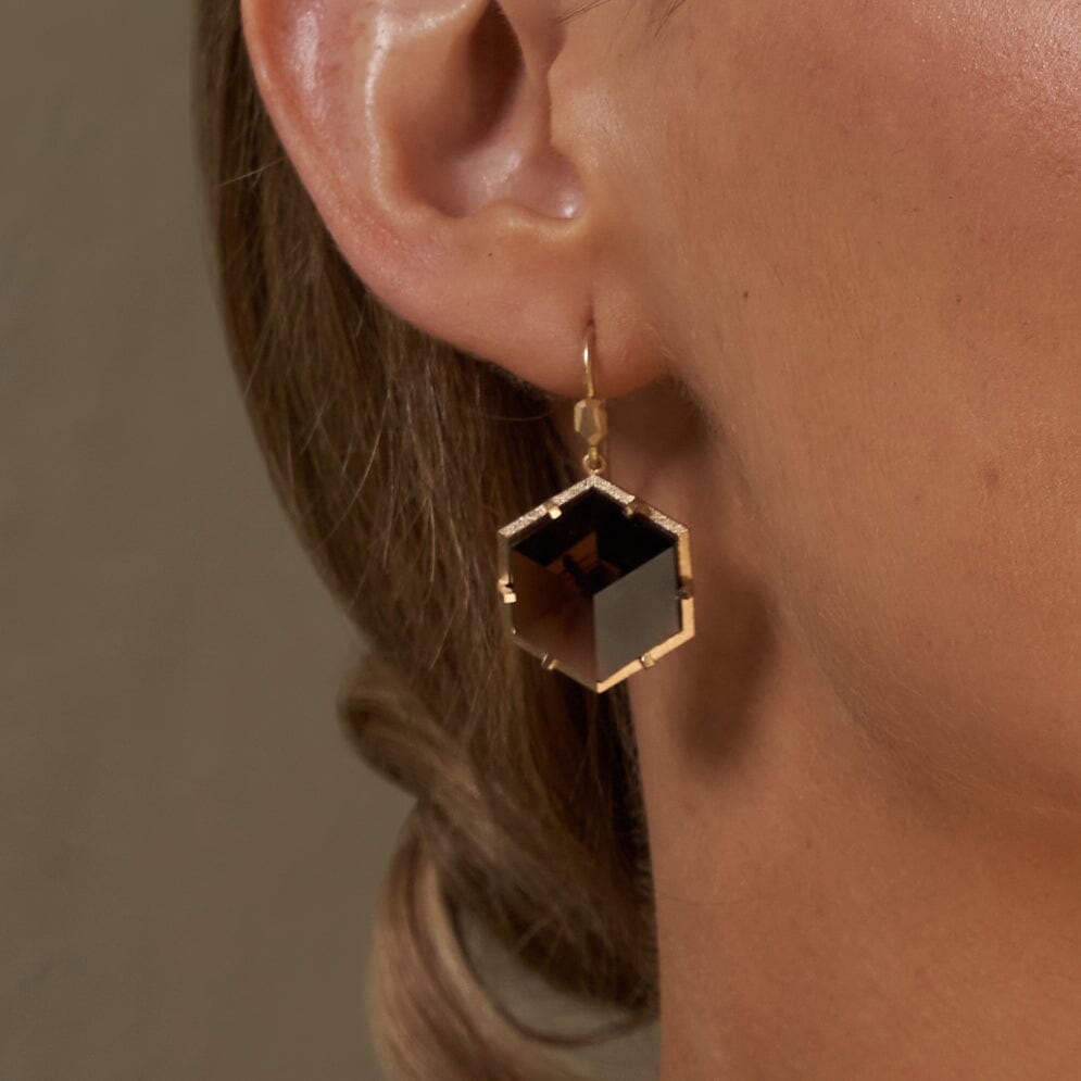 ‘Plateau’ Smokey Quartz Yellow Gold Earrings 