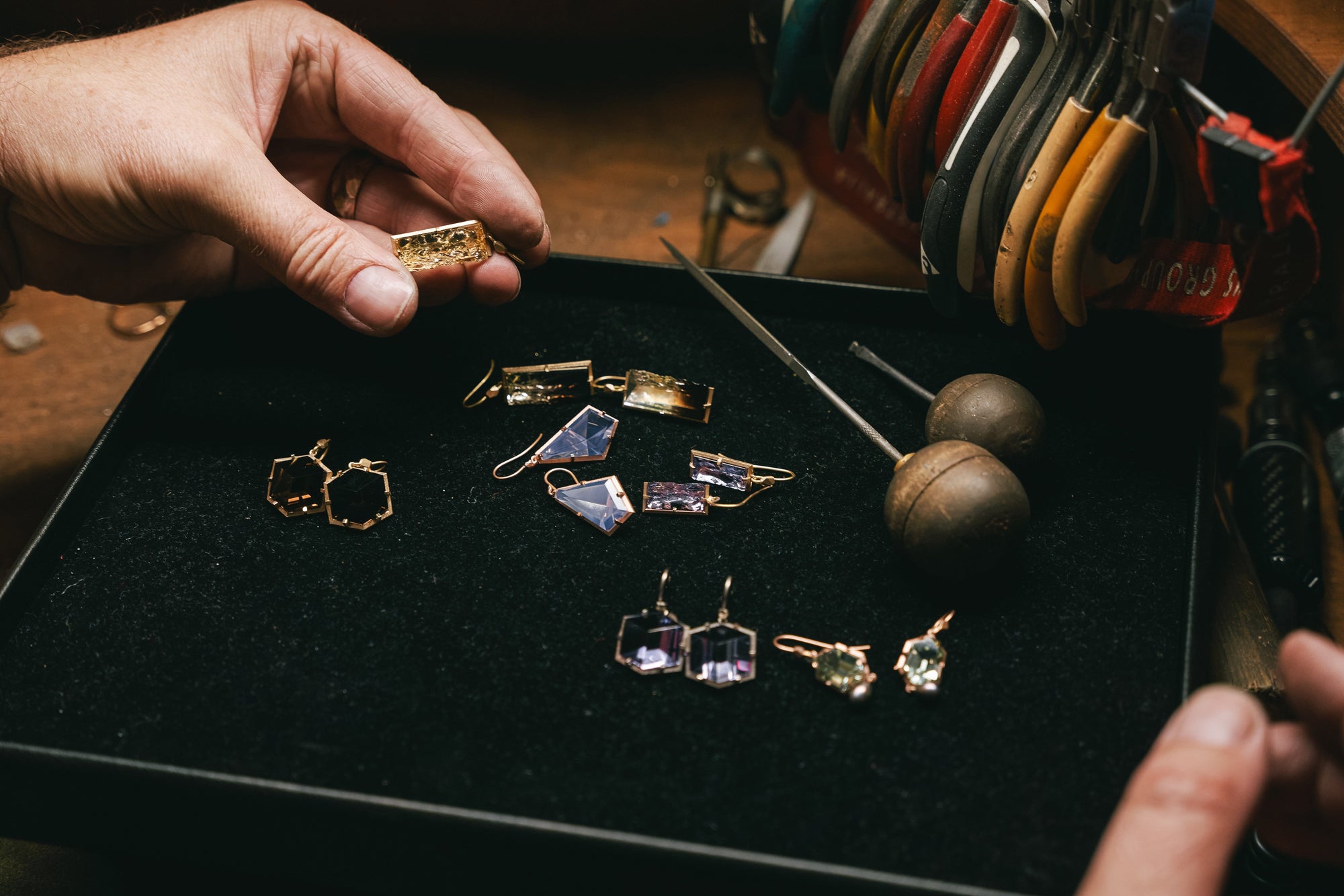 ‘Plateau’ Smokey Quartz Yellow Gold Earrings 