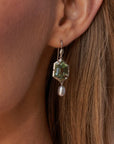 ‘Peak’ Prasiolite & Silver Pearl White Gold Earrings