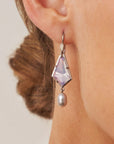 ‘Summit’ Lavender Quartz & Silver Pearl Drop White Gold Earrings Earrings Jason Ree Design 