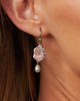 ‘Peak’ Rose Quartz & Silver Pearl White Gold Earrings