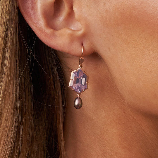‘Peak’ Lavender Quartz & Peacock Pearl Rose Gold Earrings Earrings Jason Ree Design 