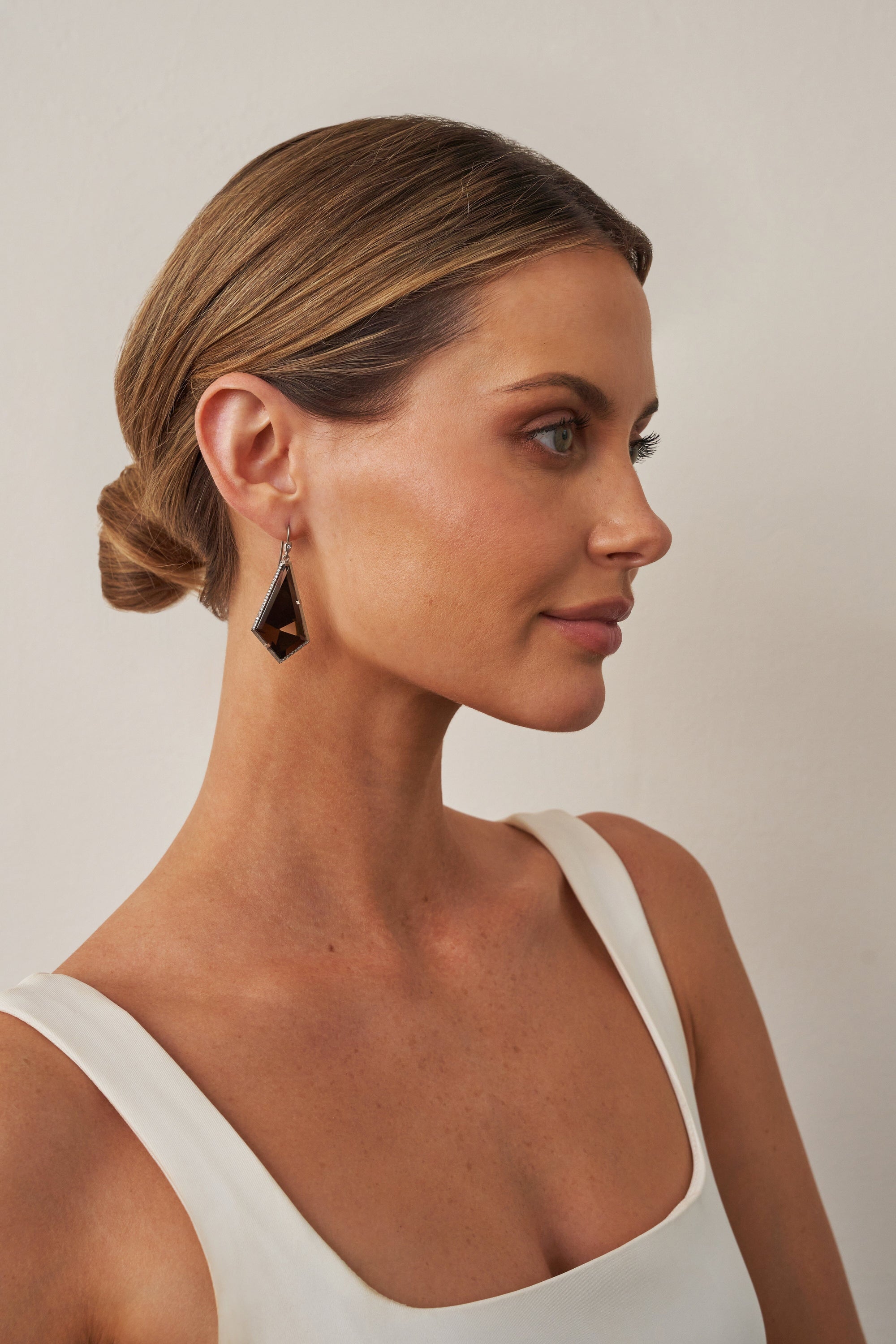 ‘Abyss’ Smokey Quartz &amp; Diamond White Gold Earrings Earrings Jason Ree Design 