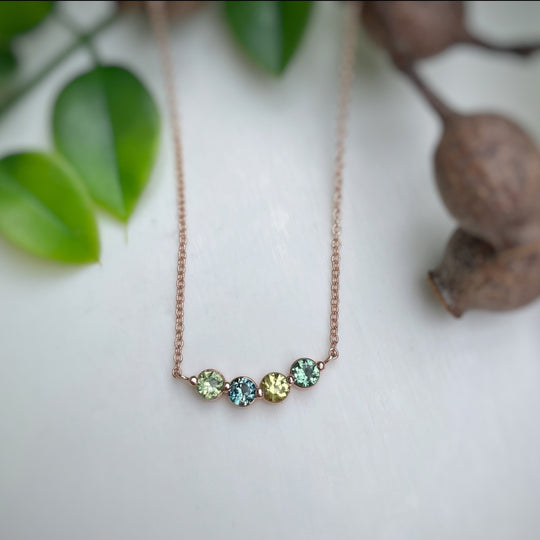 ‘Grain’ Green & Gold Australian Sapphire Rose Gold Necklace Pendant Jason Ree Design 