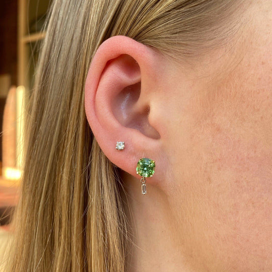 "Delaunay" 3.18ct Green Tourmaline & Baguette Diamond Studs Earrings Jason Ree Design 