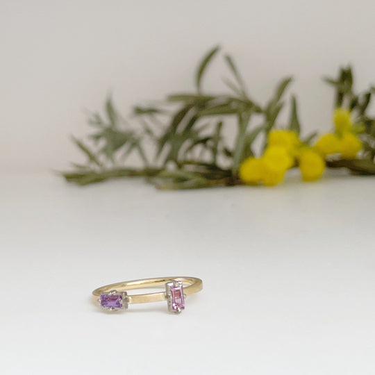 "Mosaic" Purple Pink Pastel Duo Sapphire Stacking Ring | Yellow Gold Ring JasonRee 