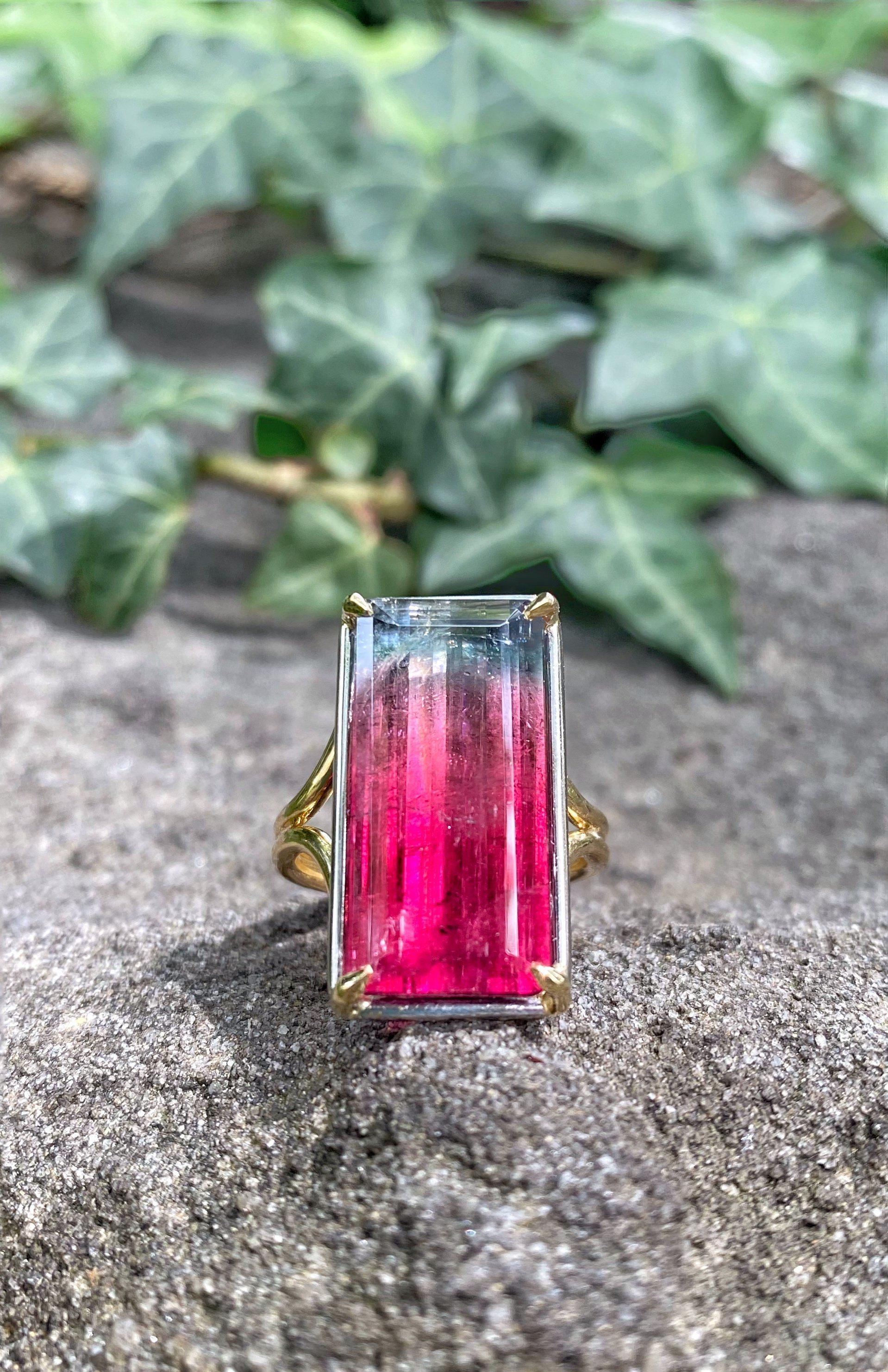 Emerald cut watermelon hot sale tourmaline ring