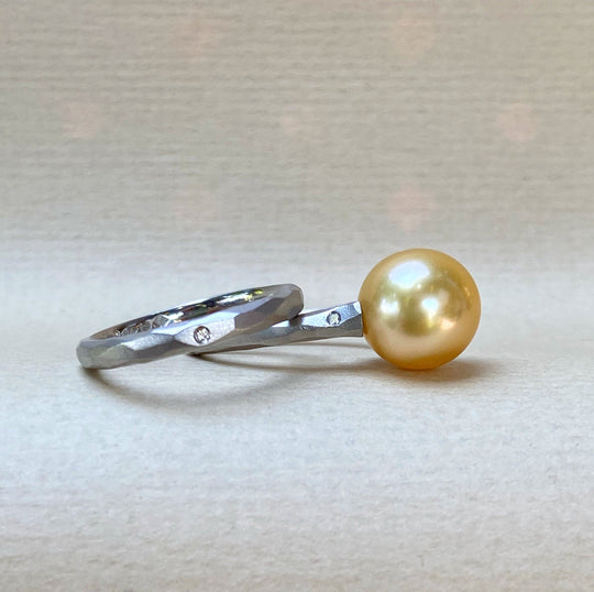 "Helmi" South Sea Pearl & White Diamond Platinum Ring Ring JasonRee 