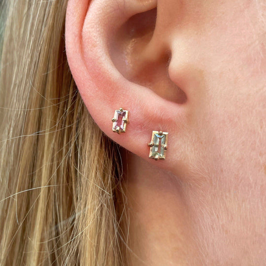 "Mosaic" Coral Pink Sapphire Stud Earrings Earrings JasonRee 