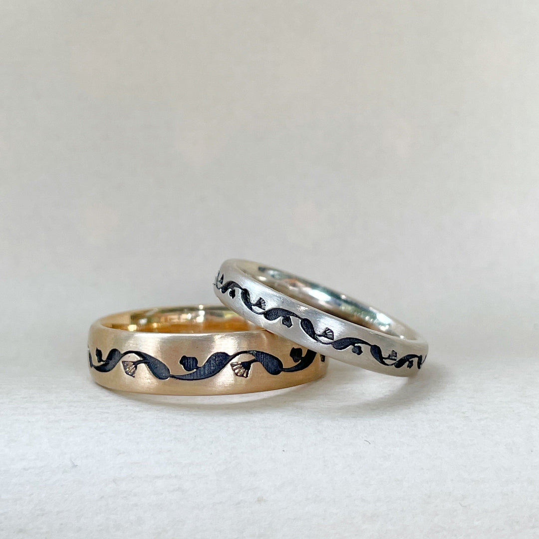 "GumLeaf" 9ct Yellow Gold Engraved Ring Ring Jason Ree Design 
