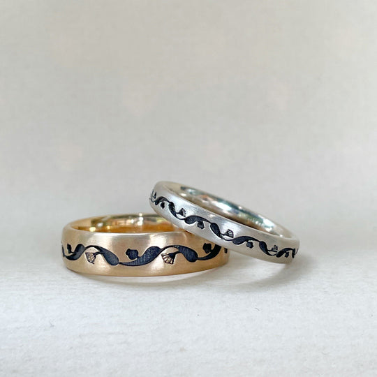 "GumLeaf" 9ct Yellow Gold Engraved Ring Ring Jason Ree Design 