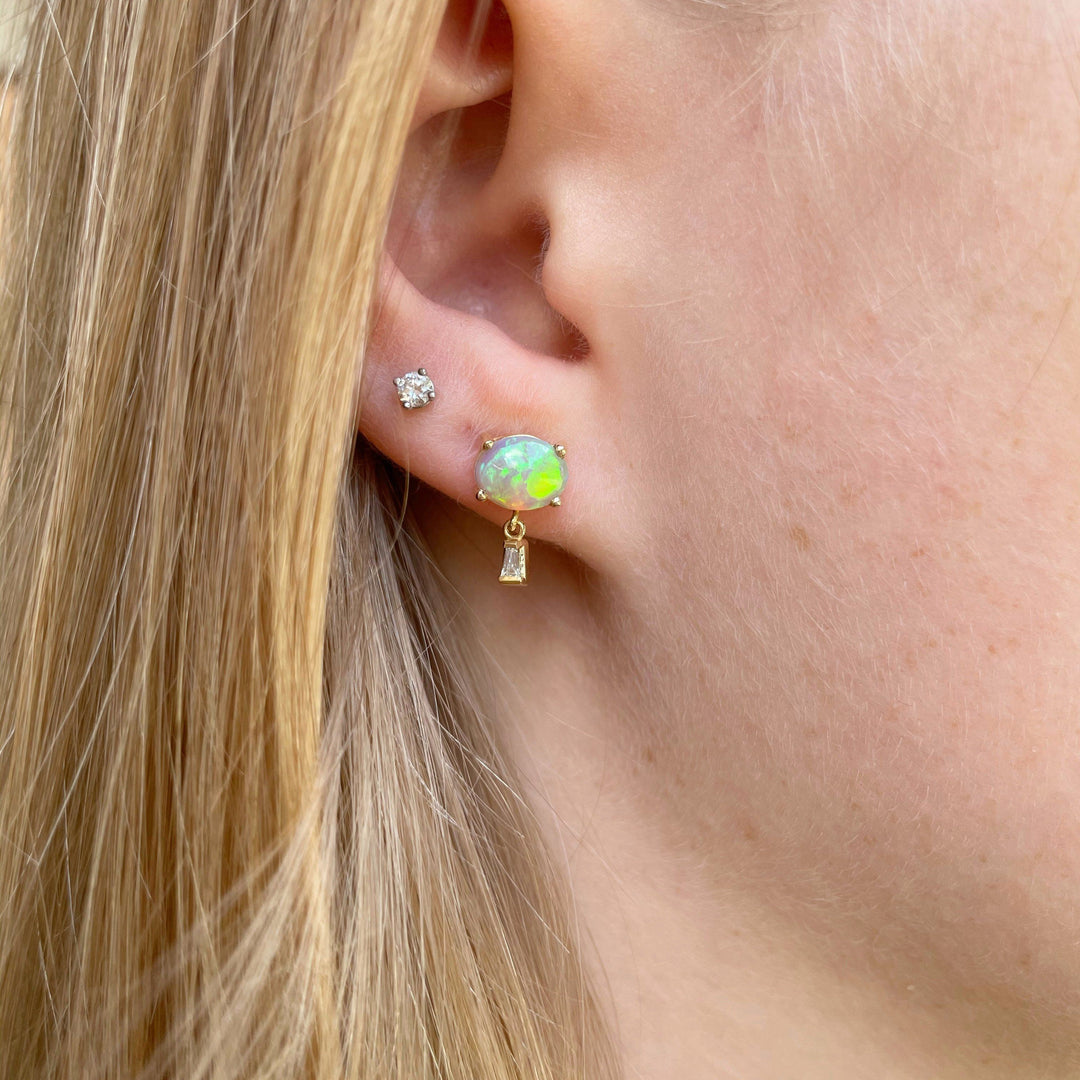 "Delaunay" 1.60ct Green Crystal Opal & Baguette Diamond Studs Earrings JasonRee 