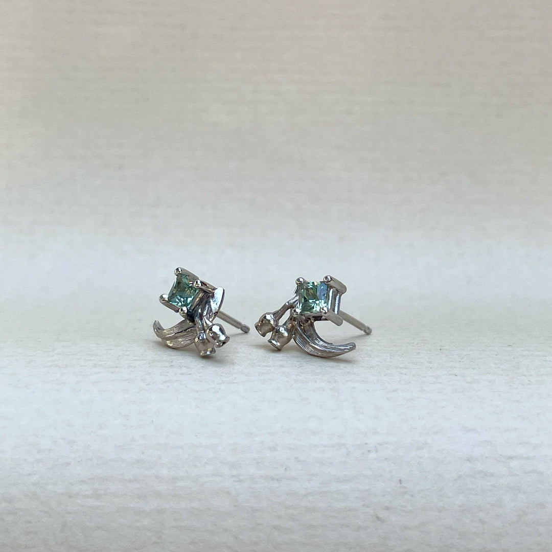 ''GumLeaf'' Green Sapphire & White Gold Studs Earrings Jason Ree Design 