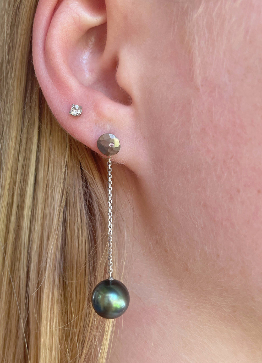 "Helmi" Tahitian Pearl & Pink Diamond Earring Earrings JasonRee 