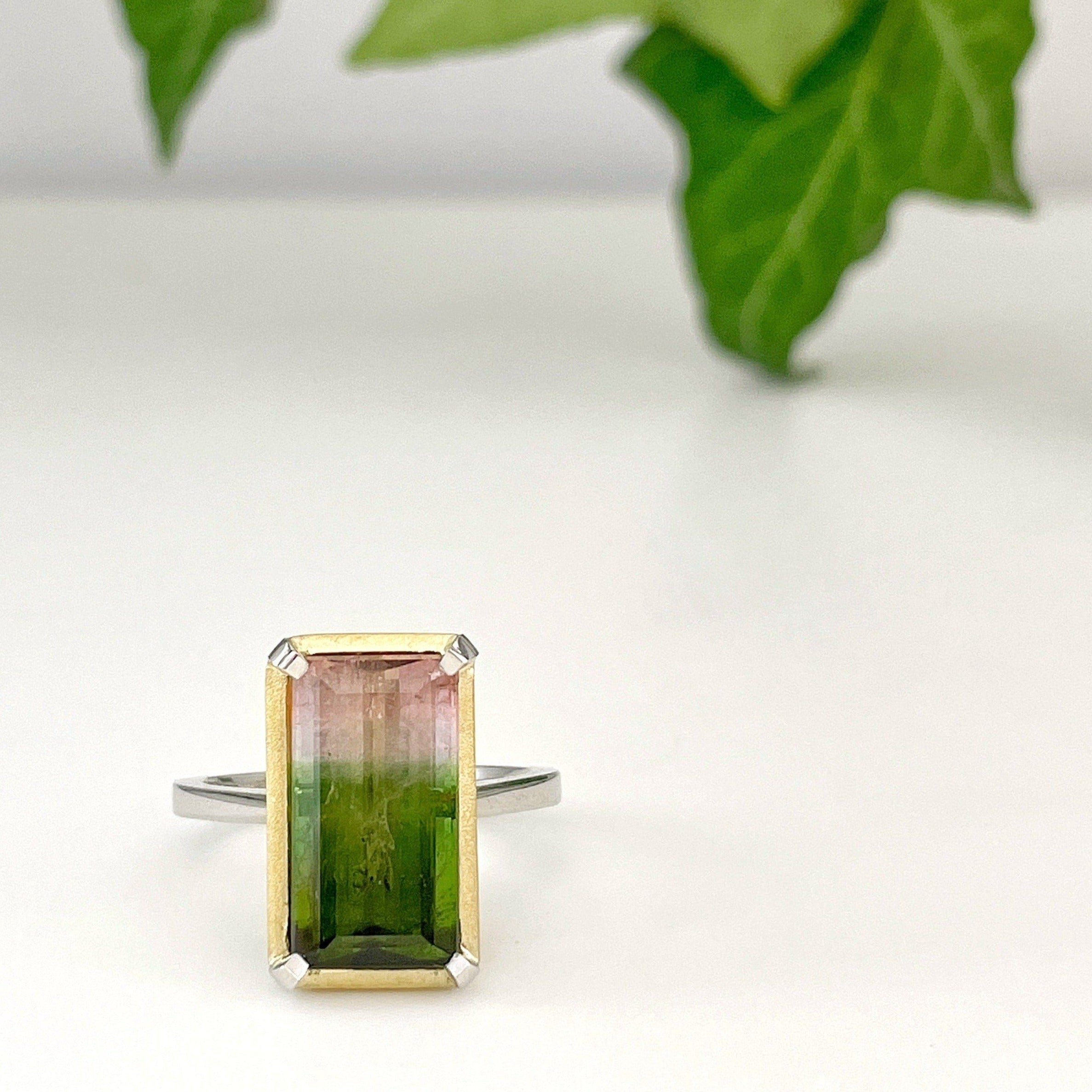 "Amazonia" 6.92ct Baguette Watermelon Tourmaline Ring 