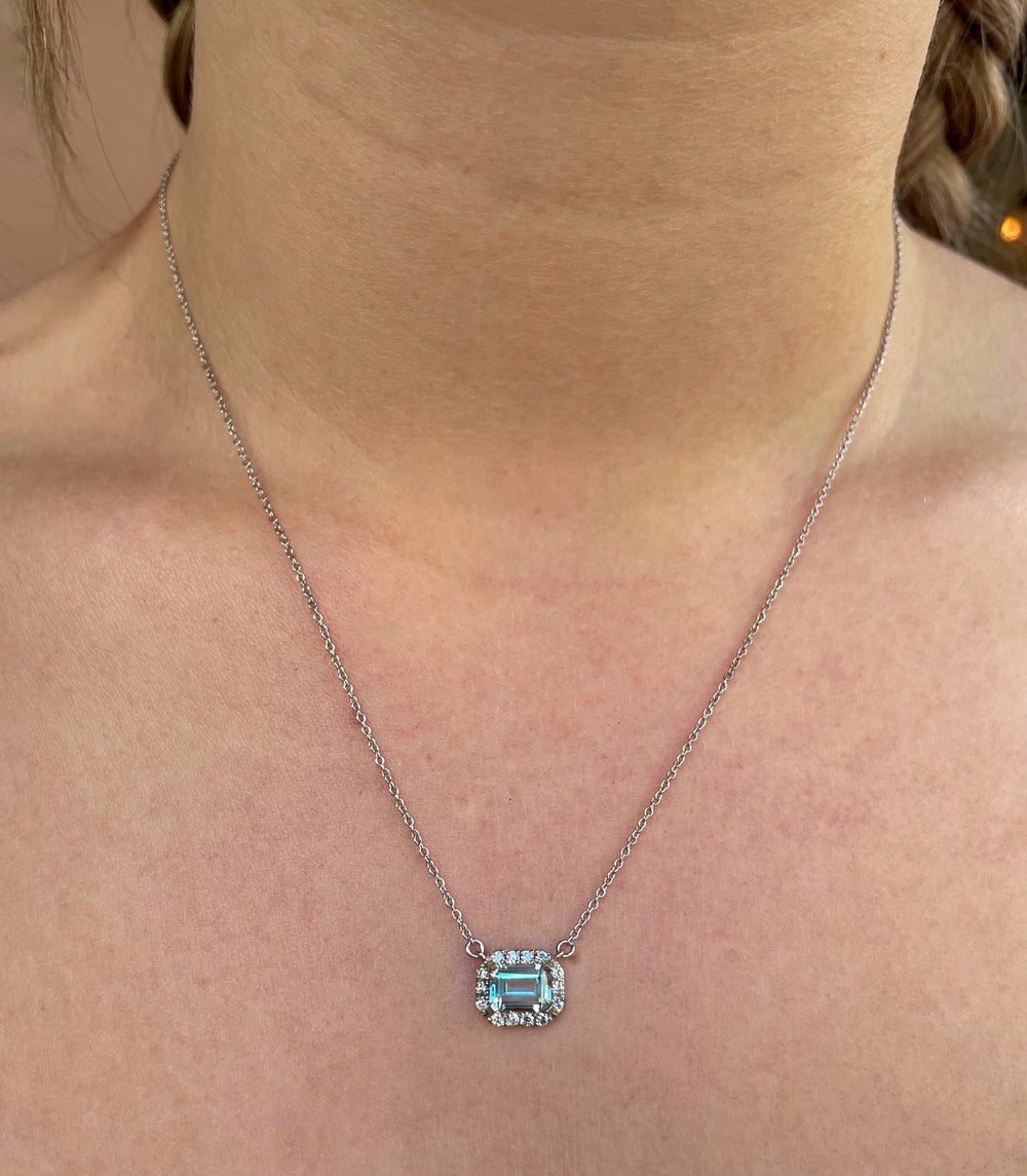 ''Katerina'' Aquamarine & Diamond White Gold Necklace Pendant Jason Ree Design 