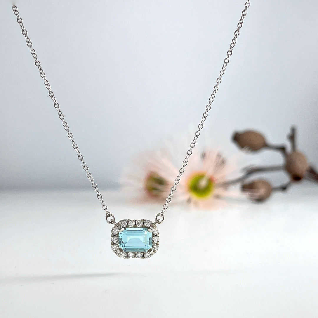 ''Katerina'' Aquamarine & Diamond White Gold Necklace Pendant Jason Ree Design 