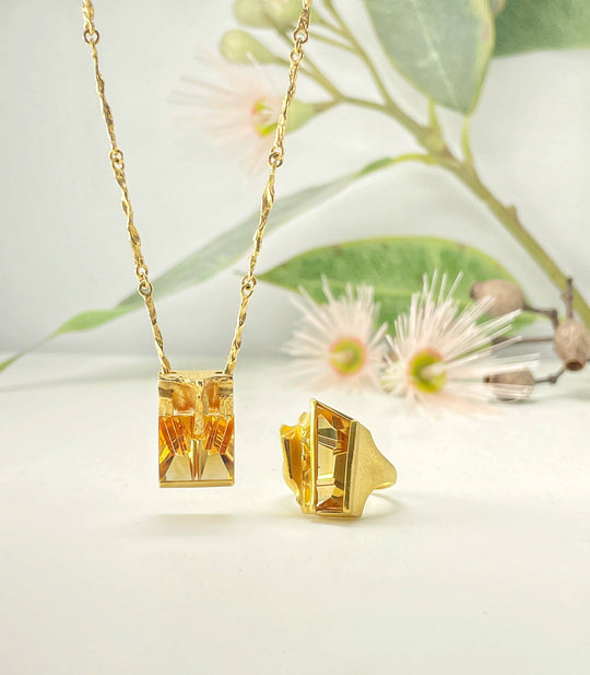 ''Sun Cage'' Lapponia Gold & Citrine Necklace Pendant Jason Ree Design 