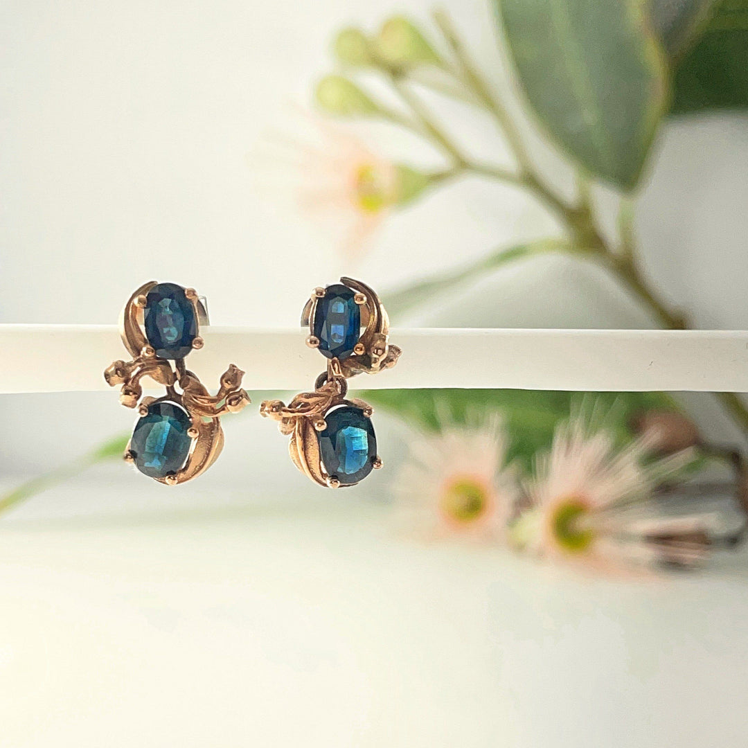 ''GumLeaf'' Australian Sapphire Rose Gold Earrings Earrings Jason Ree Design 