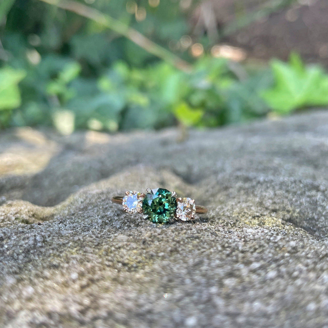‘HighWire Trilogy’ 1.33ct Australian Green sapphire & Argyle diamond ring Ring Jason Ree Design 