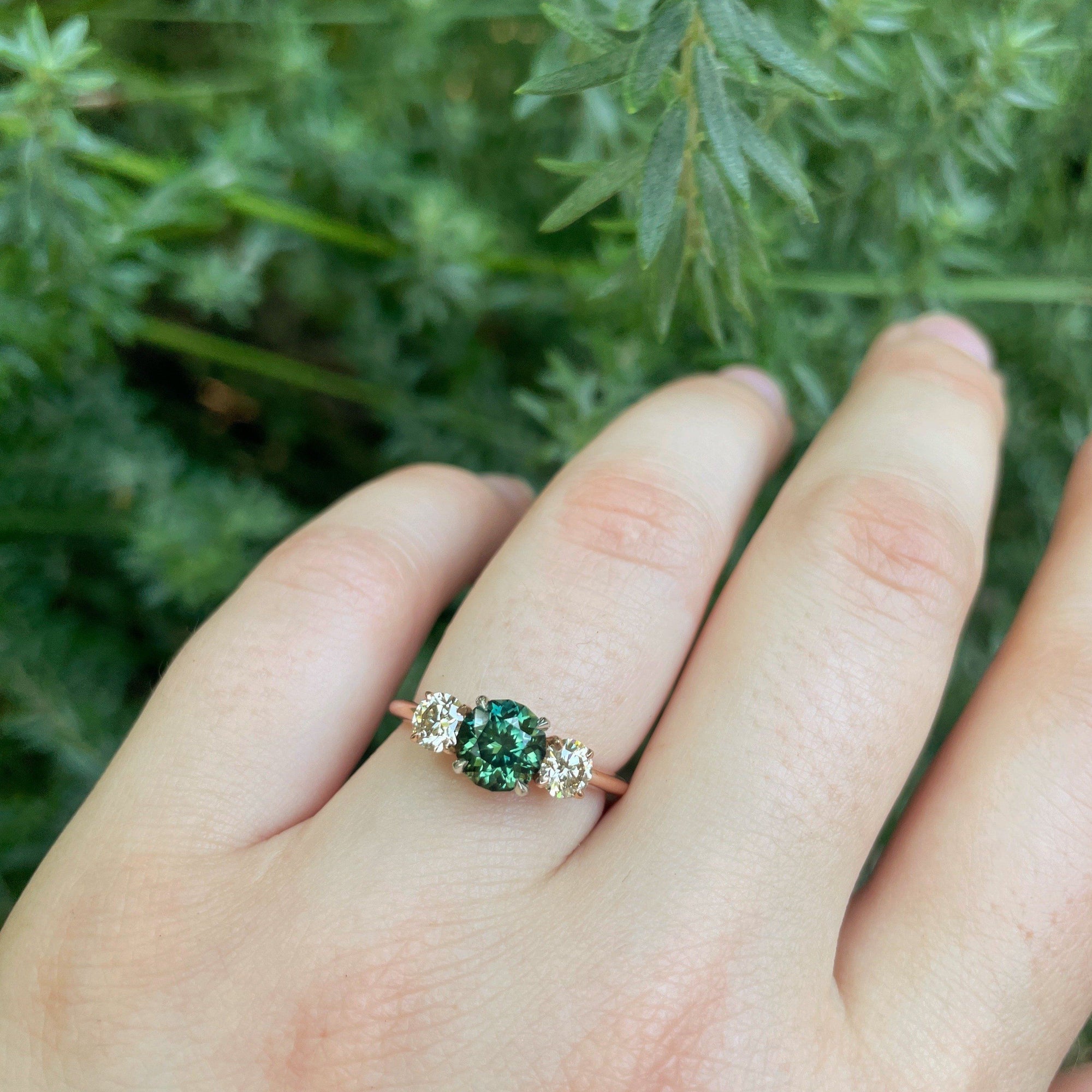 ‘HighWire Trilogy’ 1.33ct Australian Green sapphire & Argyle diamond ring Ring Jason Ree Design 