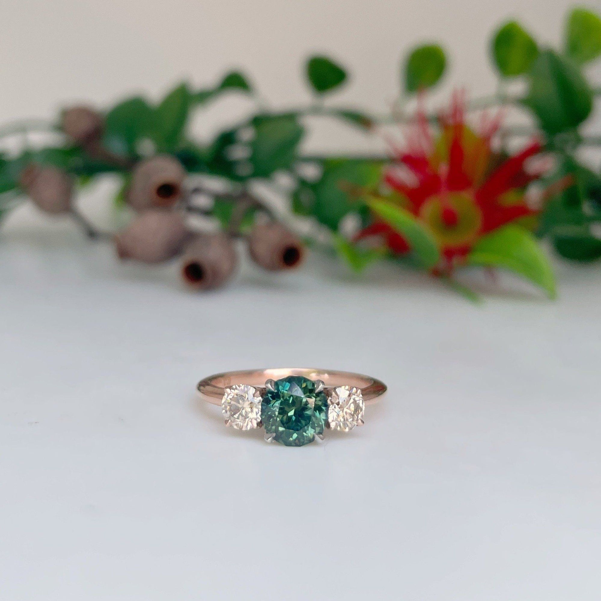 ‘HighWire Trilogy’ 1.33ct Australian Green sapphire & Argyle diamond ring Ring Jason Ree Design 